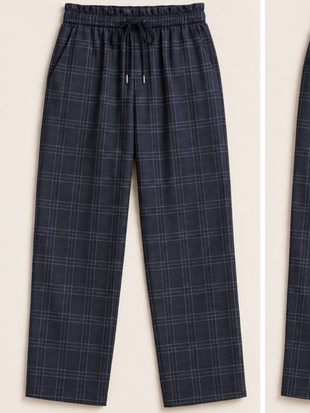 Banana Republic Navy Windowpane Plaid Drawstring Pants Size M